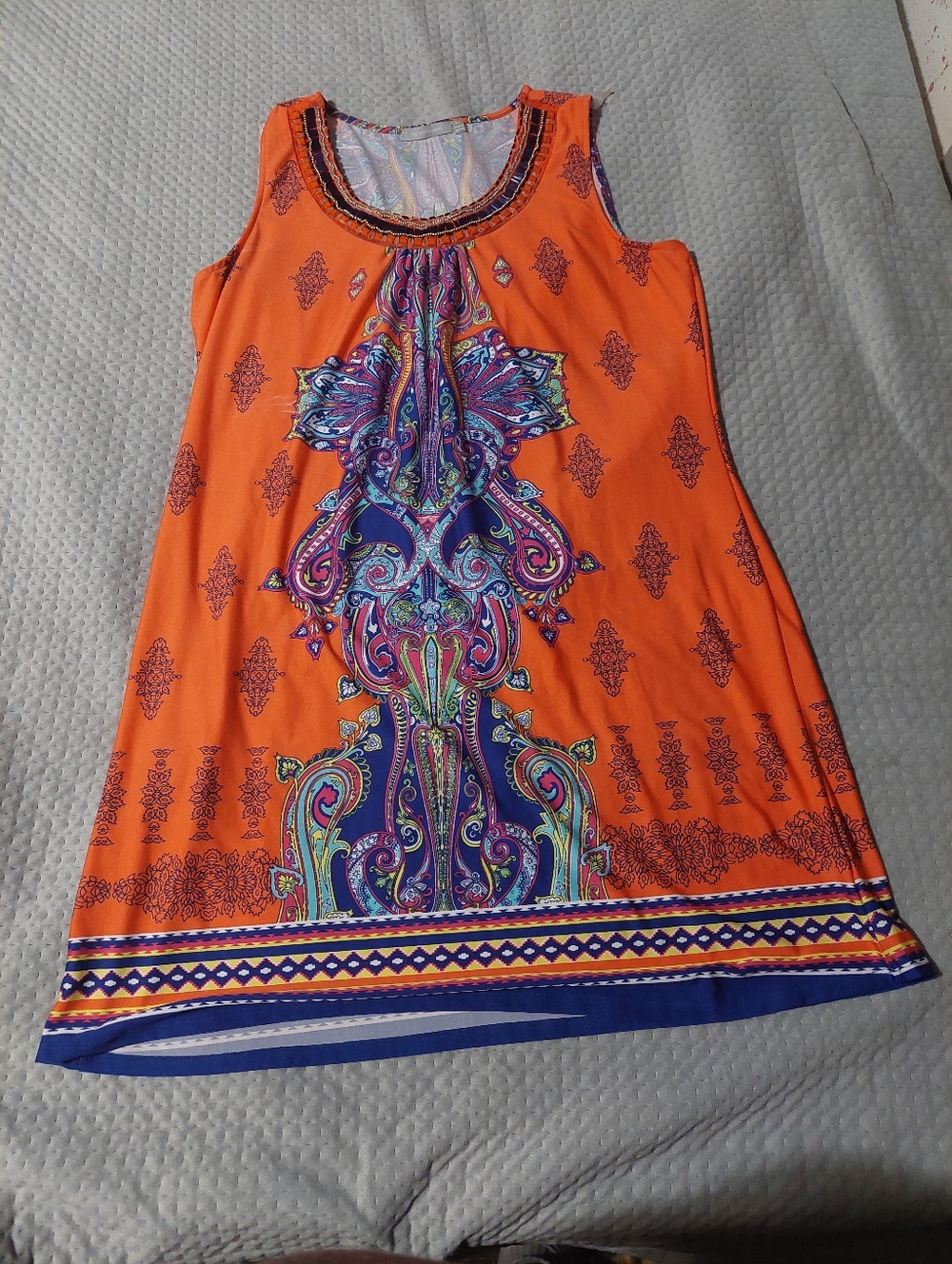 NY Collection Orange Sleeveless Printed Tunic Dress